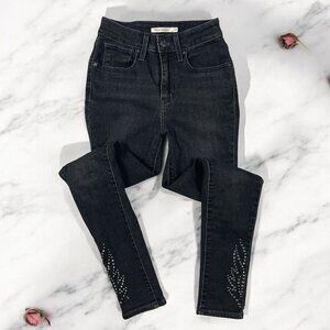 Levis 721 High Rise Skinny Jeans Size 24 Waist Studded Hem 228500053